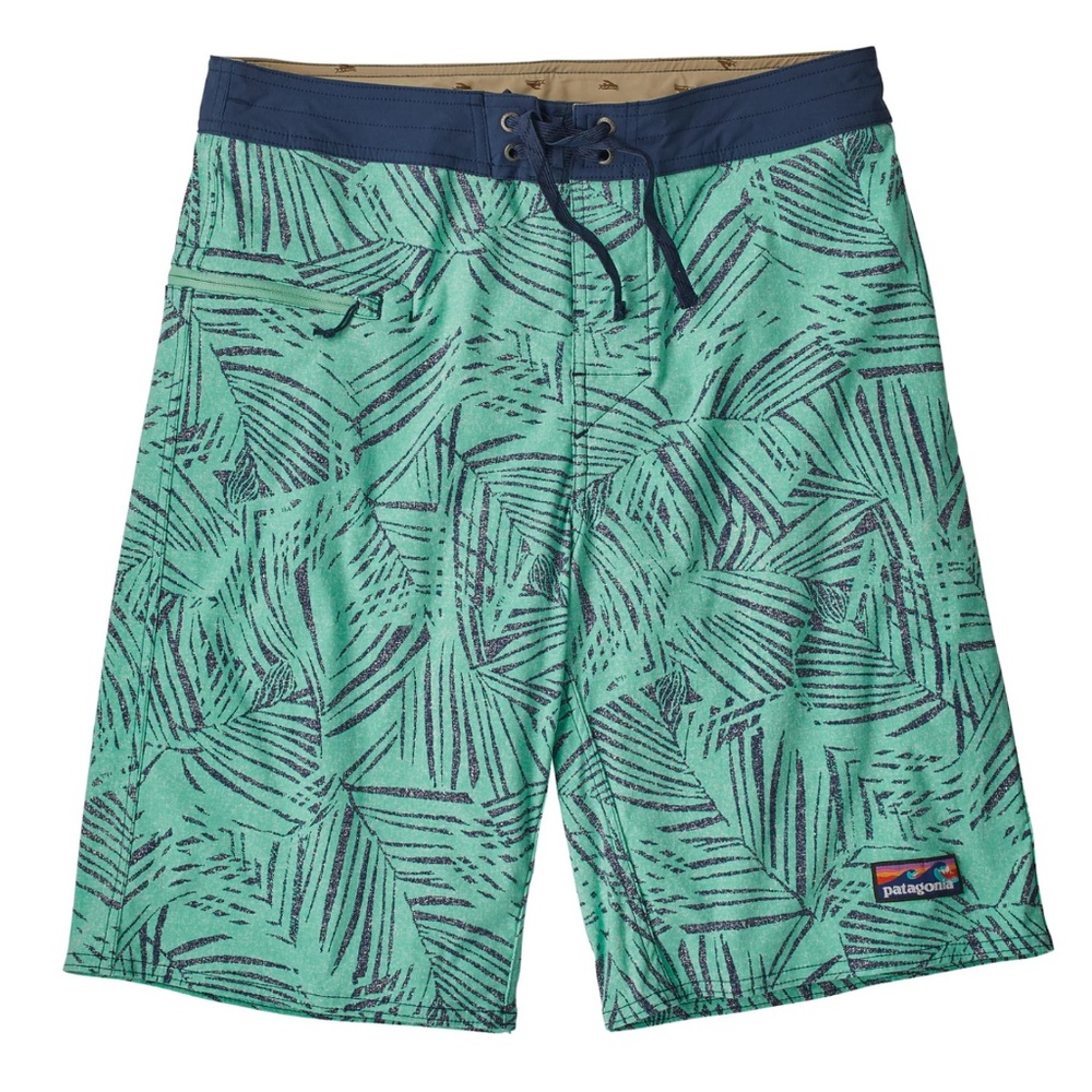 Patagonia Mens Stretch Wavefarer Boardshorts 21" Rain Fern Speckle Green Size 30